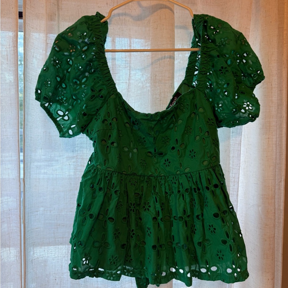 Free People Emerald Eyelet Blouse